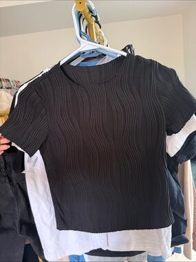 Black Textured Short Sleeve Top